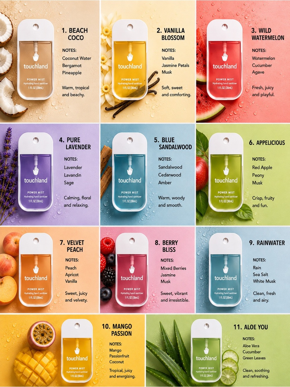 Pick any 3 Touchland Power Mist Hydrating Hand Sanitizers from list (30 ml each)